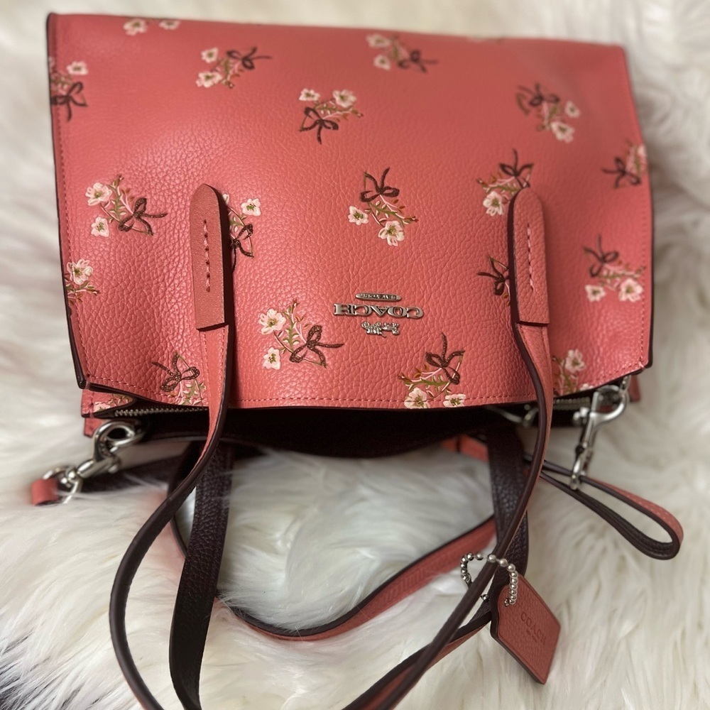 COACH Pink Floral Pebbled Leather Tote - Picture 8 of 14